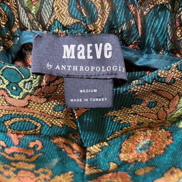 Anthropologie Women's Teal and Gold Patterned Trousers - Picture 2 of 5